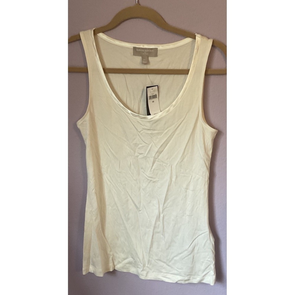 Banana Republic White Tank Top Satin‎ Trim Size XS New with Tags